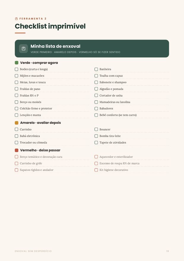 Página do checklist imprimível